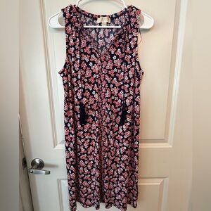 Michael Kors Navy and Pink Floral Midi Dress